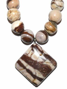 Brown Zebra Jasper 10mm Round 32mm Diamond Gemstone Pendant Bead Set 9pc NG2169